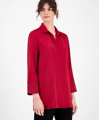 Anne Klein Women's Satin-Collar Studded-Cuff Top