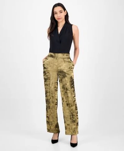 Anne Klein Womens Metallic Crepe High Rise Wide Leg Pants P Xxs 3x