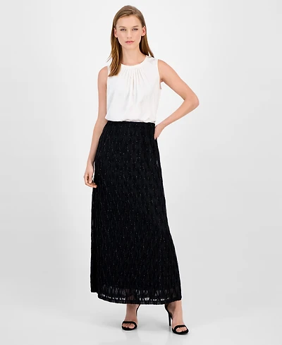 Anne Klein Women's Glitter Flared Maxi Skirt