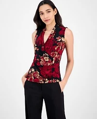 Anne Klein Womens Printed Surplice Neck Shirred Top P Xxs 3x