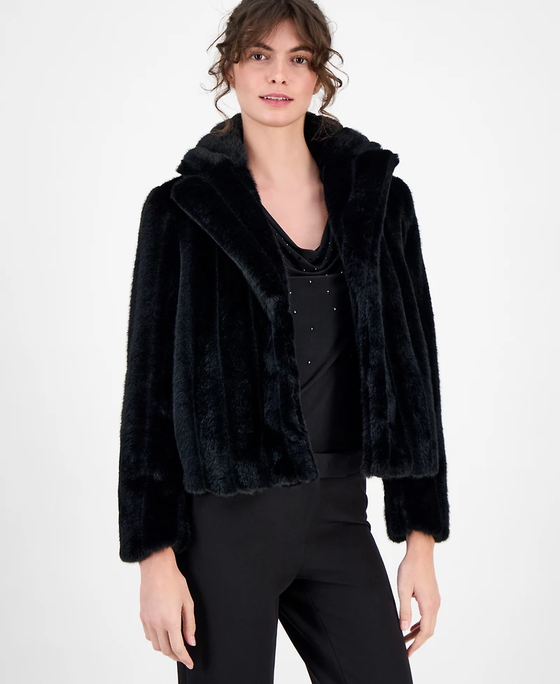 Anne Klein Petite Faux-Fur Cropped Notch-Collar Jacket