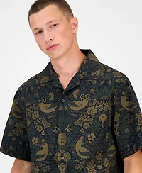 Hugo Boss Men's Espino Oversized Short Sleeve Bird Print Button-Front Camp Shirt