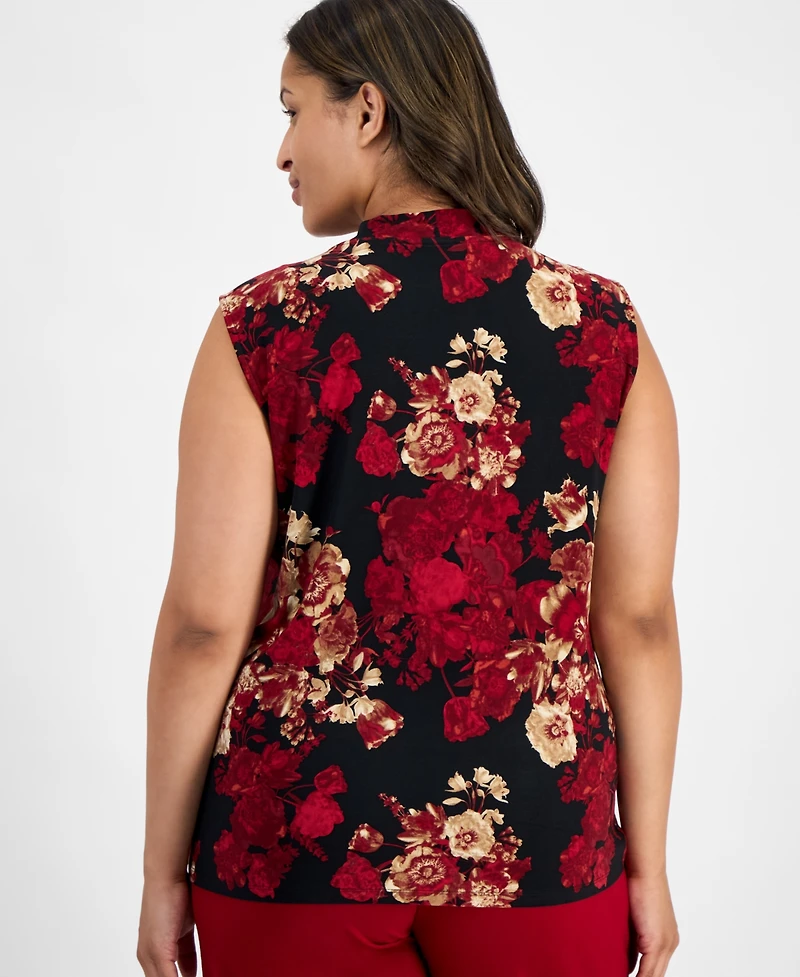 Anne Klein Plus Printed Sleeveless Faux-Wrap Top