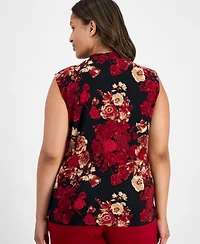 Anne Klein Plus Printed Sleeveless Faux-Wrap Top