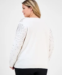 Anne Klein Plus Size Rhinestone Boat-Neck Long-Sleeve Sweater