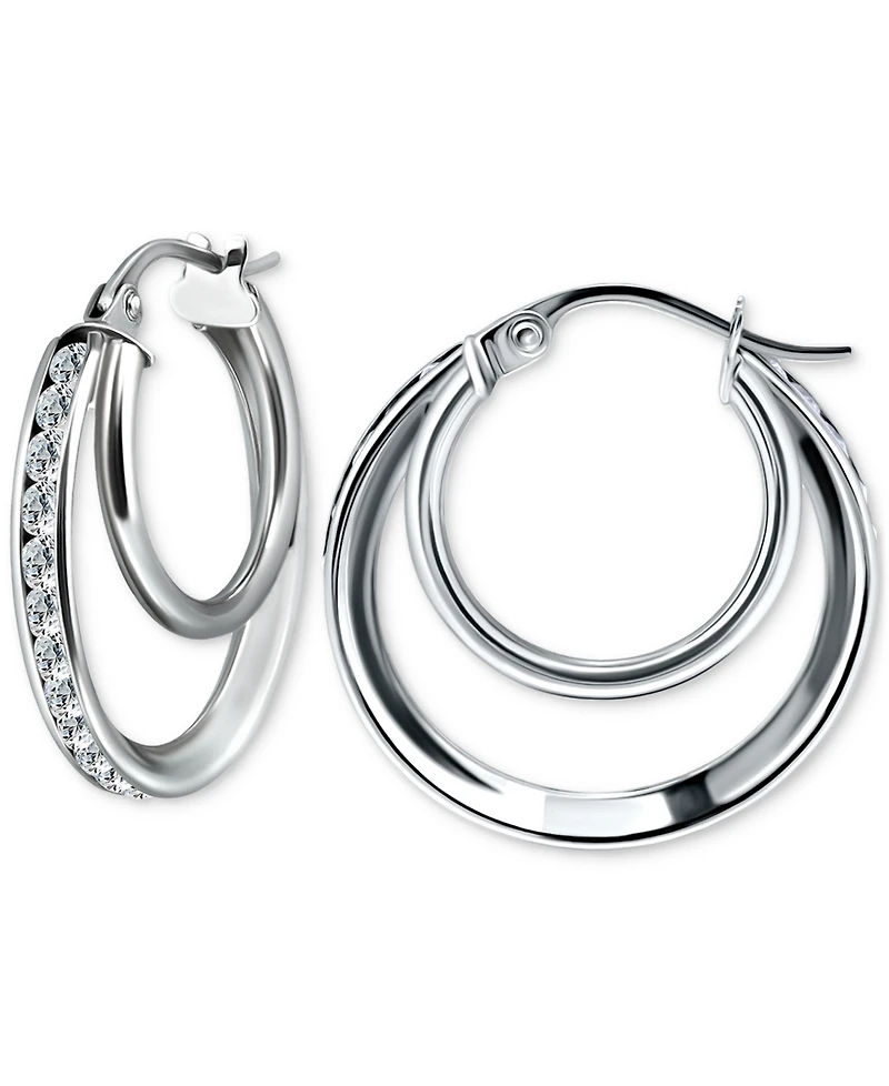 Giani Bernini Cubic Zirconia Square Double Small Hoop Earrings in Sterling Silver, 0.75", Exclusively at Macy's