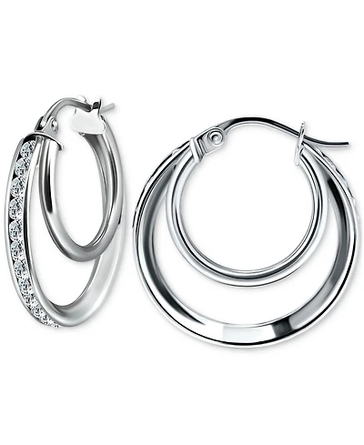 Giani Bernini Cubic Zirconia Square Double Small Hoop Earrings in Sterling Silver, 0.75", Exclusively at Macy's