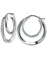 Giani Bernini Cubic Zirconia Square Double Small Hoop Earrings in Sterling Silver, 0.75", Exclusively at Macy's
