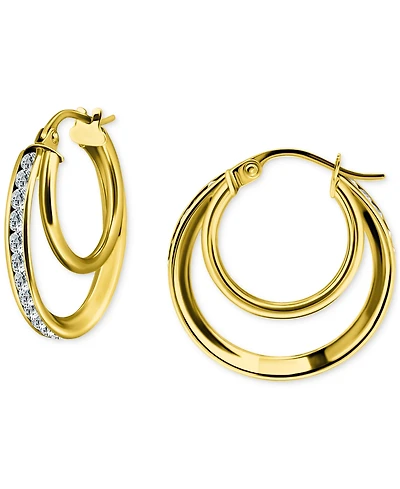 Giani Bernini Cubic Zirconia Square Double Small Hoop Earrings Sterling Silver, 0.75", Exclusively at Macy's