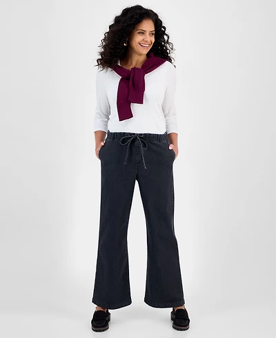 Style & Co Petite High-Rise Pull-On Wide-Leg Jeans, Exclusively at Macy's