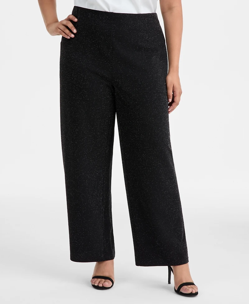 Ak Anne Klein Plus Wide-Leg Knit Pull-On Pants