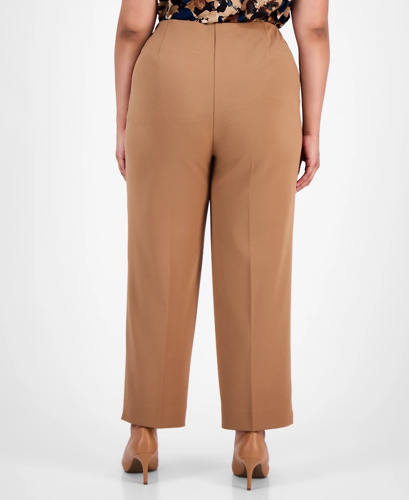 Anne Klein Plus High-Rise Pull-On Straight-Leg Ankle Pants