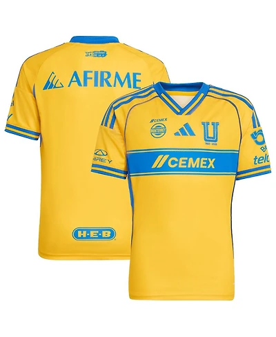 Adidas Big Boys and Girls Gold Tigres Uanl 2025/26 Home Replica Jersey