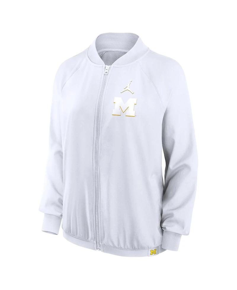 Jordan Women's White Michigan Wolverines Statement Bomber Raglan Full-Zip Jacket