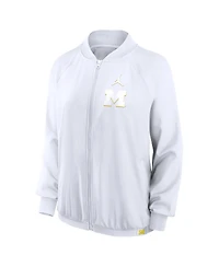 Jordan Women's White Michigan Wolverines Statement Bomber Raglan Full-Zip Jacket
