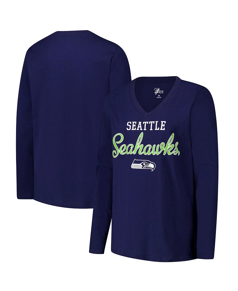 G-iii 4Her by Carl Banks Women's College Navy Seattle Seahawks Post Season Long Sleeve V-Neck T-Shirt