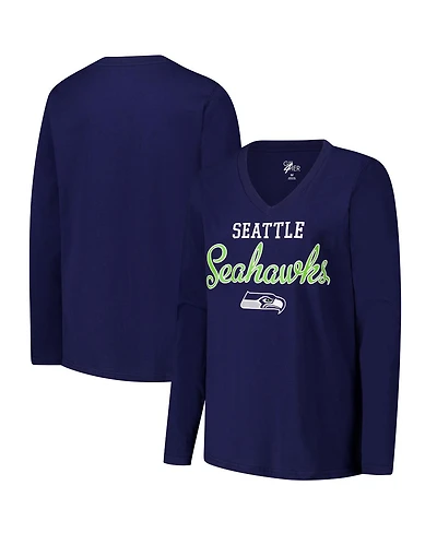 G-iii 4Her by Carl Banks Women's College Navy Seattle Seahawks Post Season Long Sleeve V-Neck T-Shirt