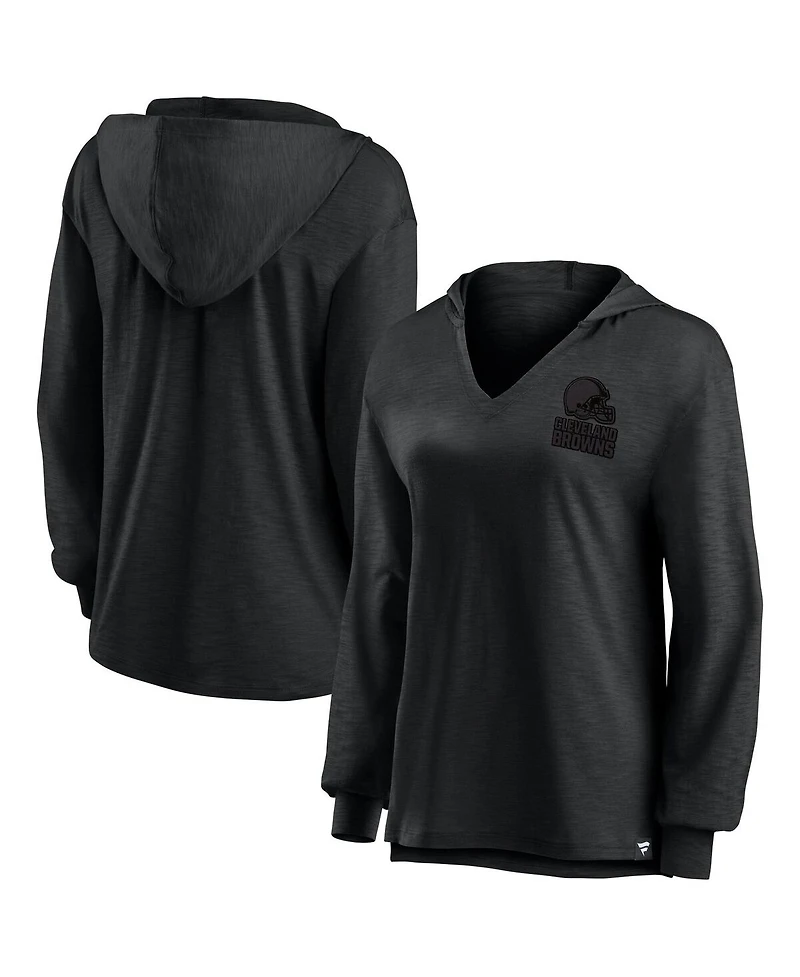 Fanatics Women's Cleveland Browns Blackout Slub Hoodie V-Neck Long Sleeve T-Shirt