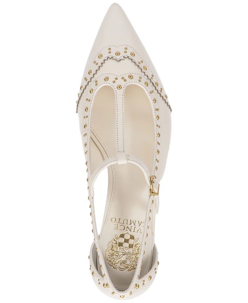 Vince Camuto Women's Valkie Studded T-Strap Micro-Heel Mary-Jane Flats