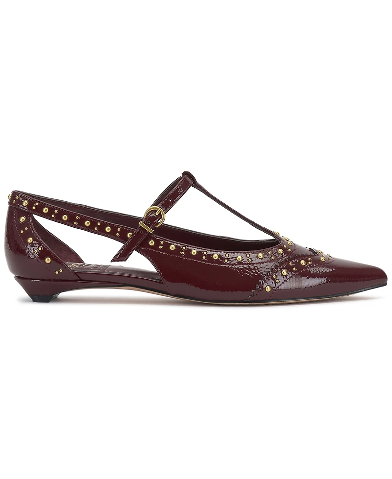 Vince Camuto Women's Valkie Studded T-Strap Micro-Heel Mary-Jane Flats