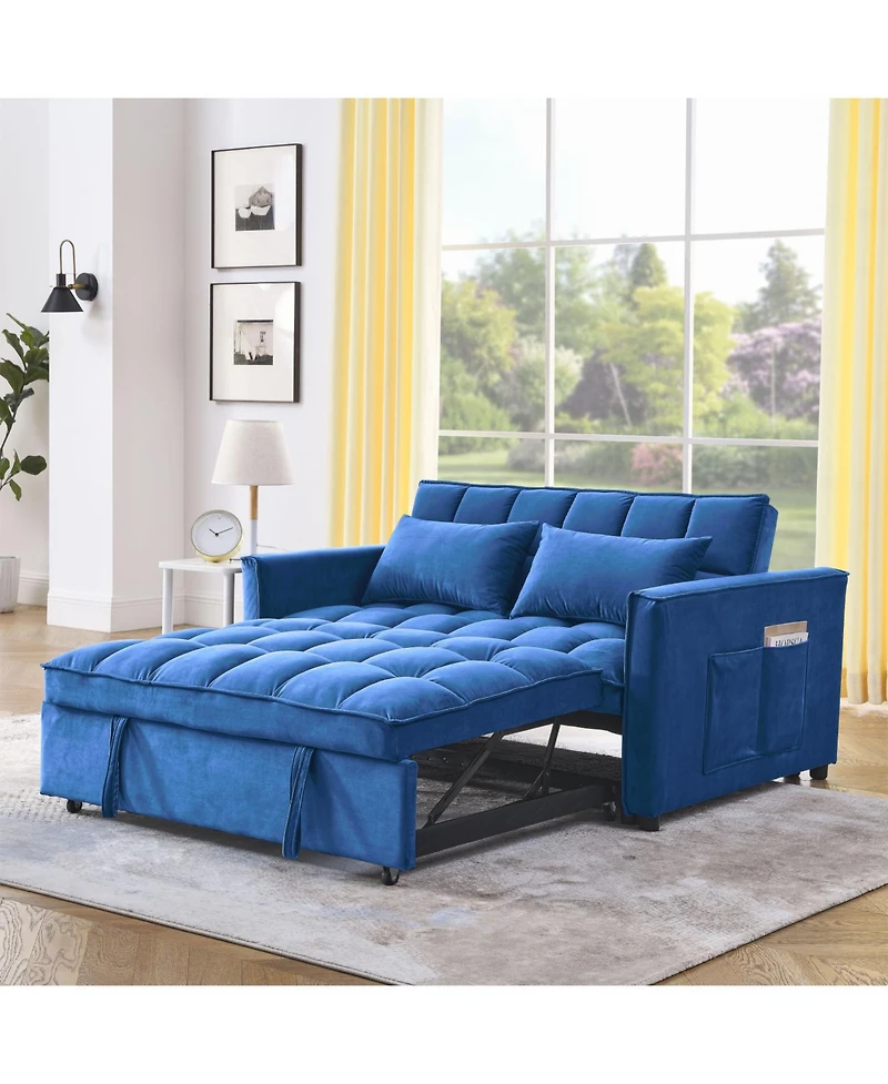 Streamdale Furniture Velvet Blue 54" Sleeper Sofa with Adjustable Back