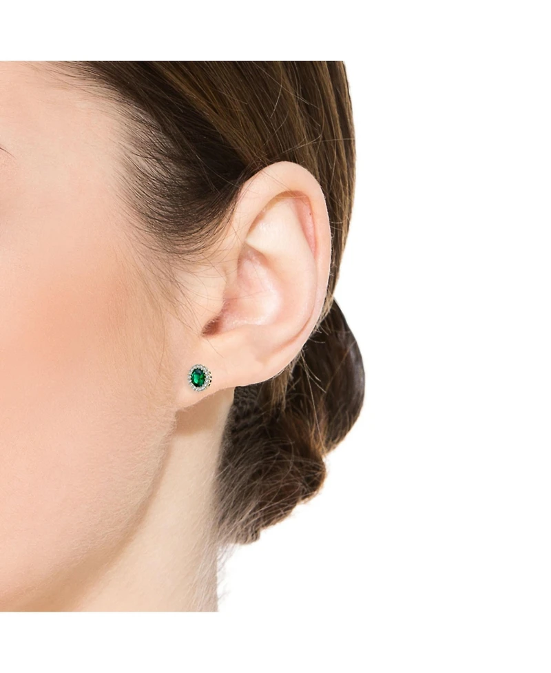 Rachel Glauber Elegant 14K Gold Plated Green Cubic Zirconia Round Earrings