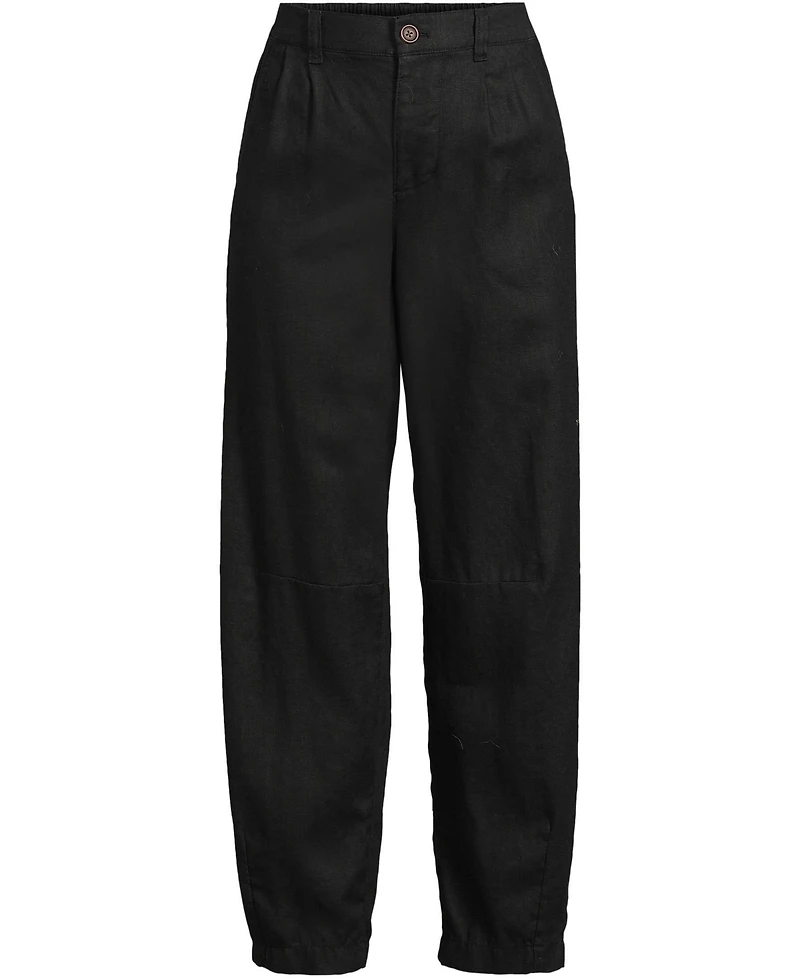 Lands' End Women's Linen High Rise Pleated Barrel Leg Ankle Pants