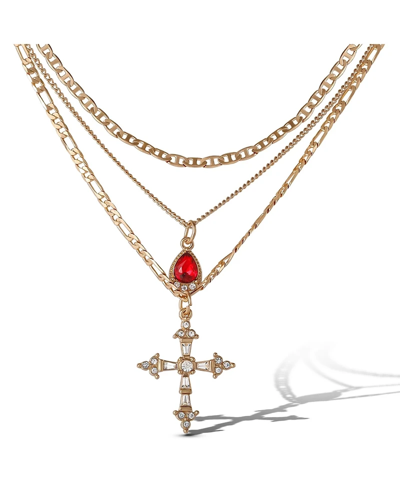 Jessica Simpson Layered Cross & Gem Necklace