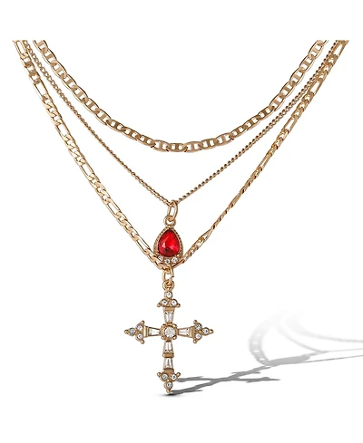 Jessica Simpson Layered Cross & Gem Necklace