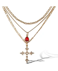 Jessica Simpson Layered Cross & Gem Necklace