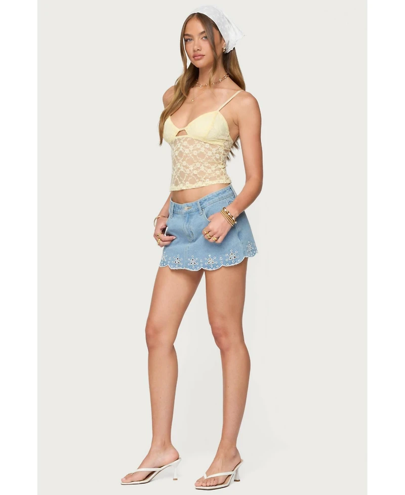 Edikted Women's Eyelet Scallop Denim Mini Skort
