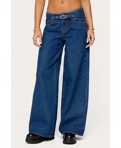 Edikted Women's Edie Belt Detail Low Rise Jeans