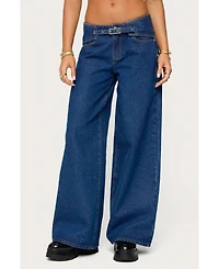 Edikted Women's Edie Belt Detail Low Rise Jeans