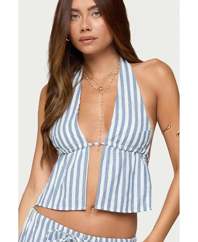 Edikted Women's Macey Striped Split Front Backless Top