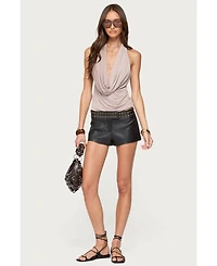 Edikted Women's Kaylan Grommet Faux Leather Shorts