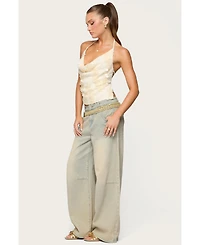 Edikted Womens Reid Backless Sequin Cowl Neck Top