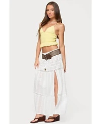 Edikted Womens Evy Embroidered Peplum Scrunch Top