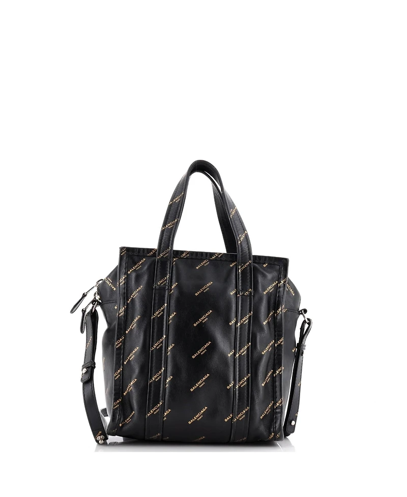 Pre-Owned Balenciaga Xs Bazar Logo Convertible Tote Printed Leather