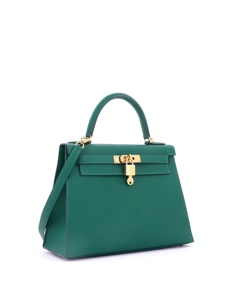 Pre-Owned Hermes Kelly 28 Handbag Green Epsom with Gold Hardware
