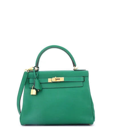 Pre-Owned Hermes Kelly 28 Handbag Green Evercolor with Gold Hardware