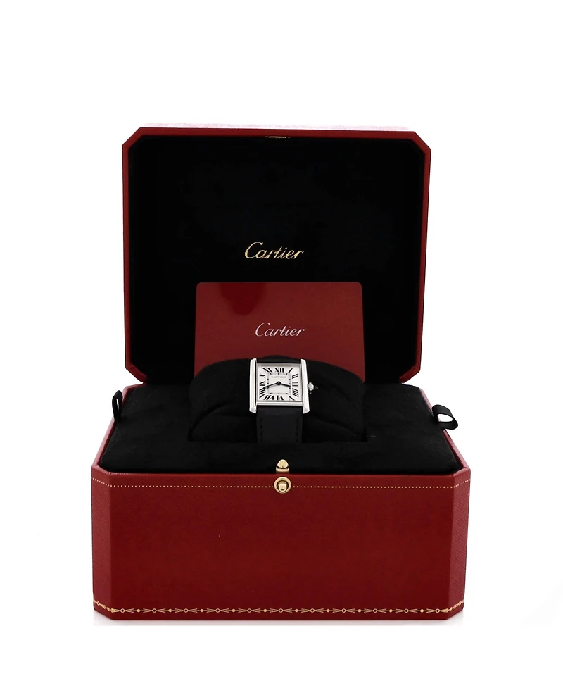Pre-Owned Cartier Must de Cartier Tank Quartz Watch in Stainless Steel and Leather 25mm