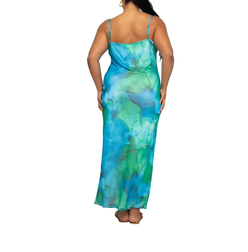 Fashion-szn Curve Women's Abstract Print Mesh Maxi Dress