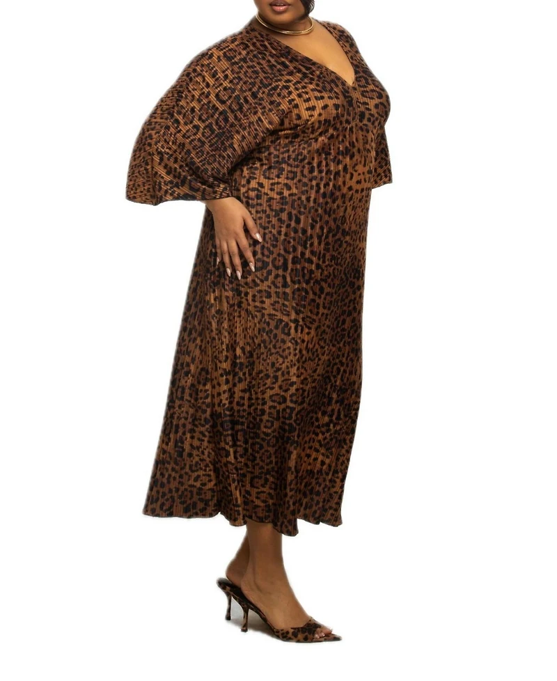 Fashion-szn Curve Women's Leopard Print Midi Dress