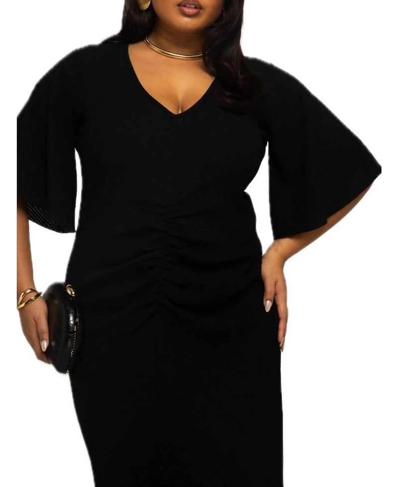 Fashion-szn Curve Women's Flutter Sleeve Midi Dress