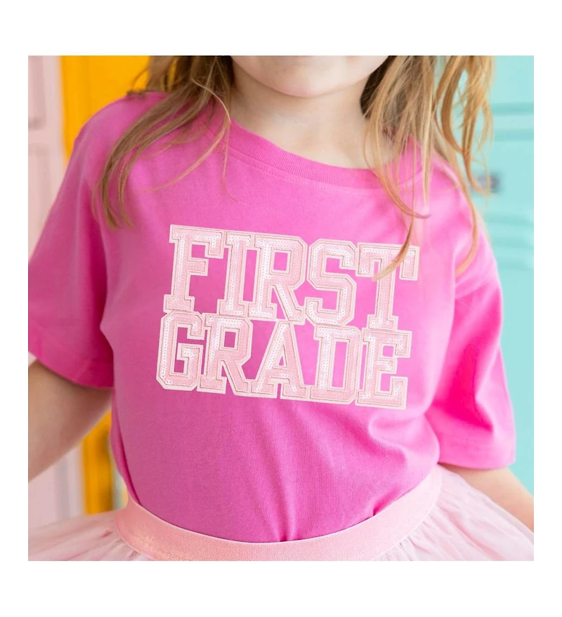 Sweet Wink Little and Big Girls First Grade Sequin Patch Short Sleeve T-Shirt