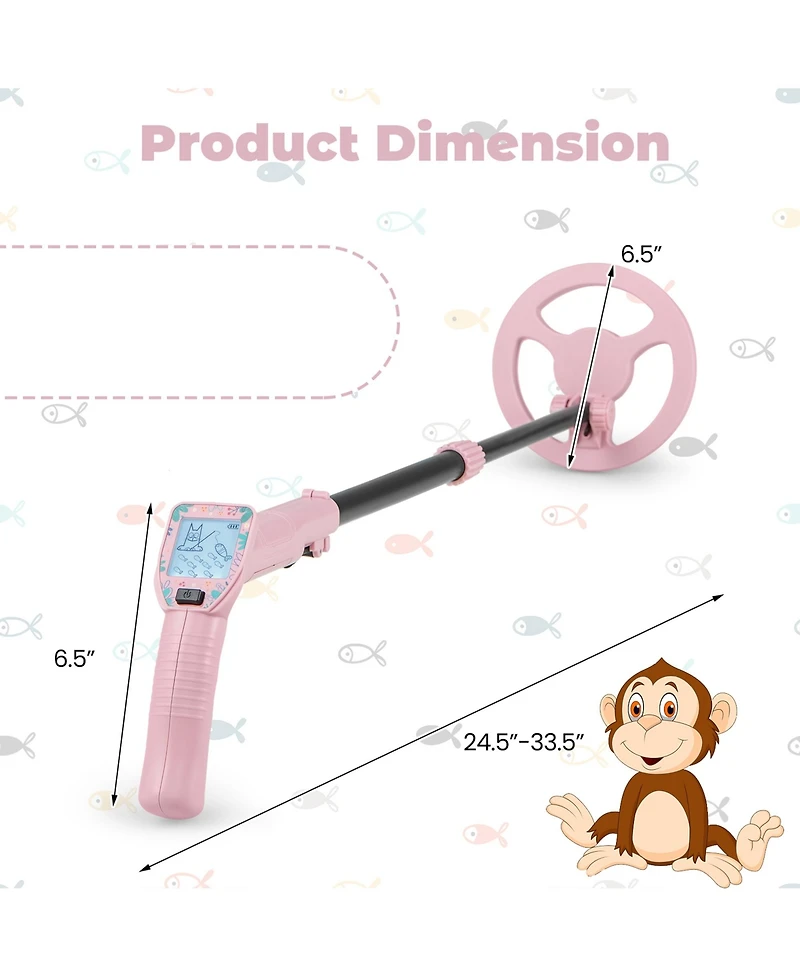 Gymax 24.5''-33.5'' Metal Detector for Kids with Lcd Display IP68 Waterproof