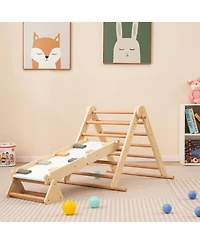 Gymax 3-in-1 Pikler Triangle Climbing Set Kids Montessori Climbing Toys Wooden Climber