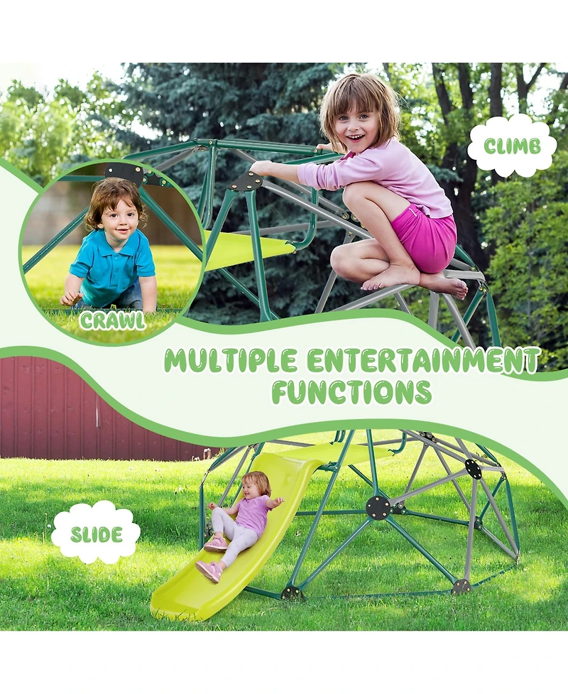 Gymax Toddler 8FT Climbing Dome w/ Slide Outdoor Jungle Gym Dome Climber Green & Gray