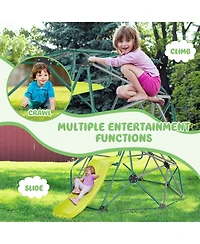 Gymax Toddler 8FT Climbing Dome w/ Slide Outdoor Jungle Gym Dome Climber Green & Gray