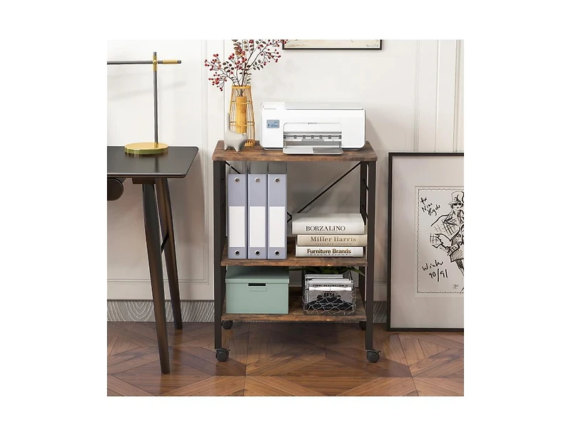 3-Tier Kitchen Baker's Rack with Microwave Shelf, Storage Hooks, and Utility Cart
